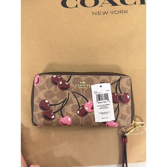 Coach CZ328 Long Zip Around Wallet In Signature Canvas With Cherry Print - Picture 5 of 5